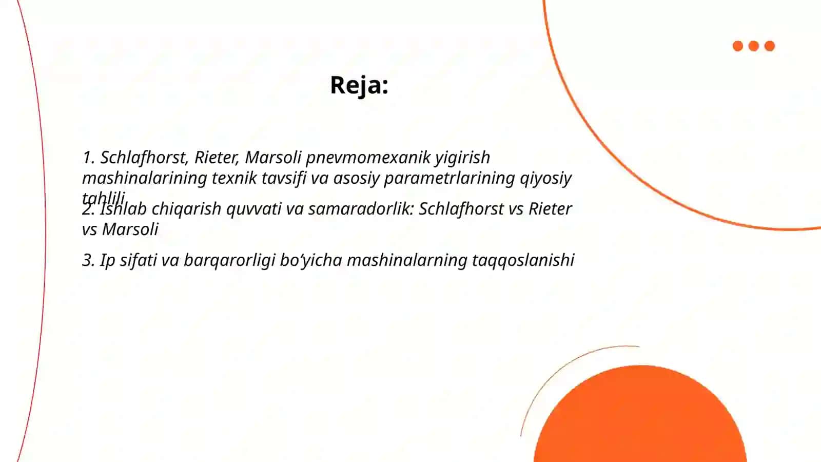 Schlafhorst, Rieter, Marsoli pnevmomexanik yigirish mashinalari qiyosiy tahlili 2