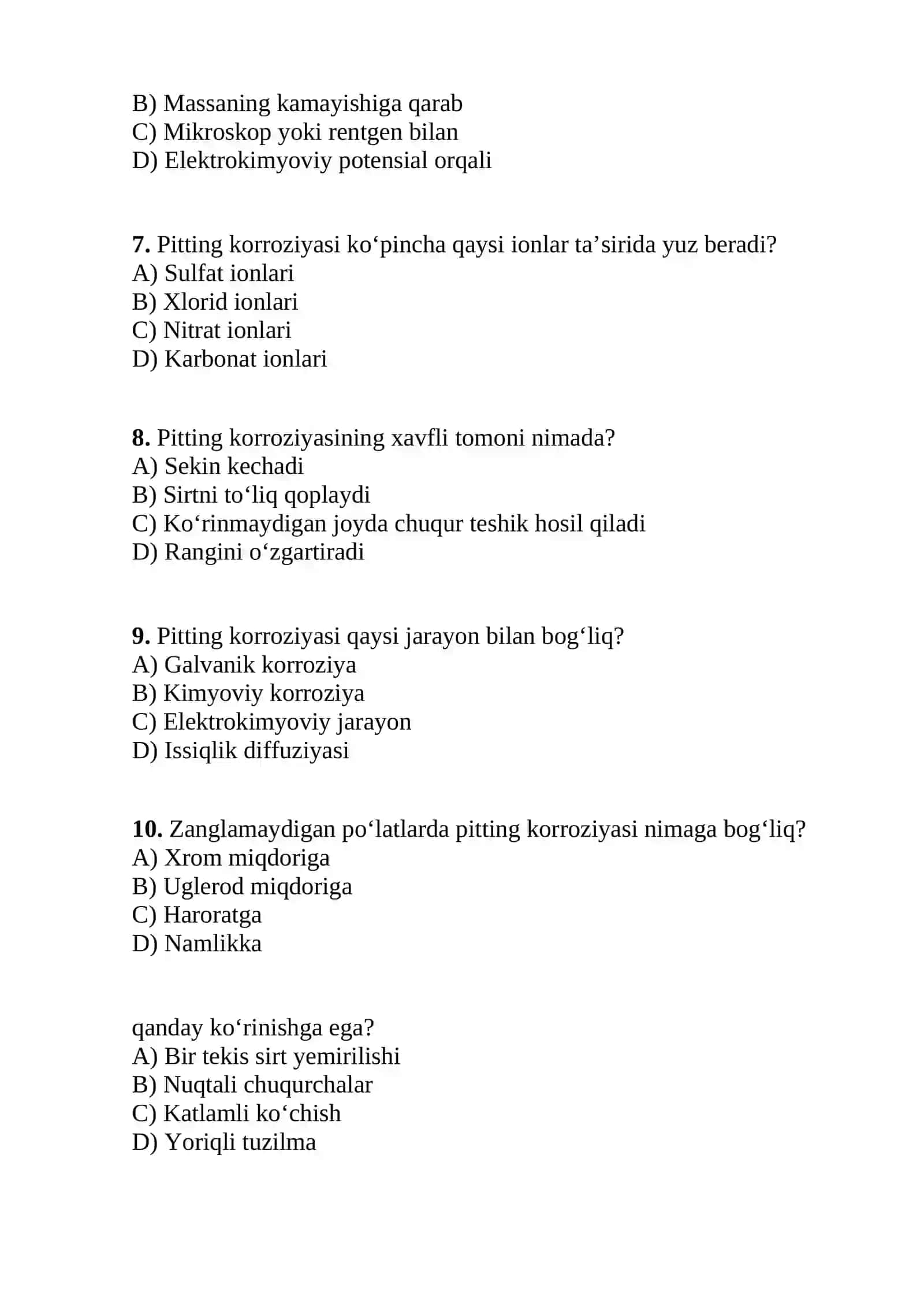Pitting korroziyasi bo‘yicha testlar 2