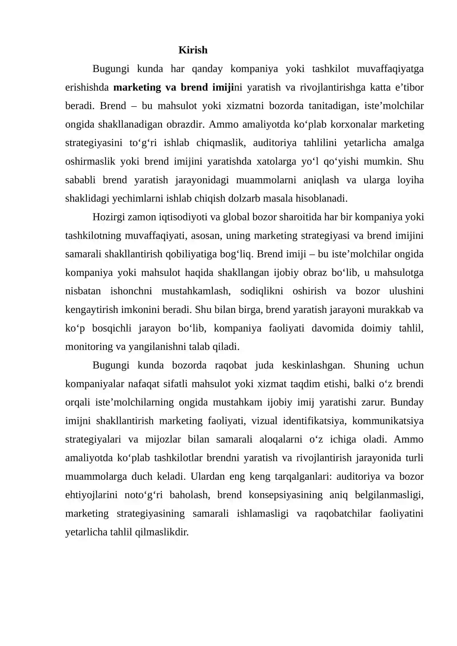 Marketing va Brend Imajini Yaratish Jarayonida Ishlab Chiqish: Amaliyotdagi Muammoni Aniqlash va Loyiha Shaklidagi Yechim Tayyorlash 2