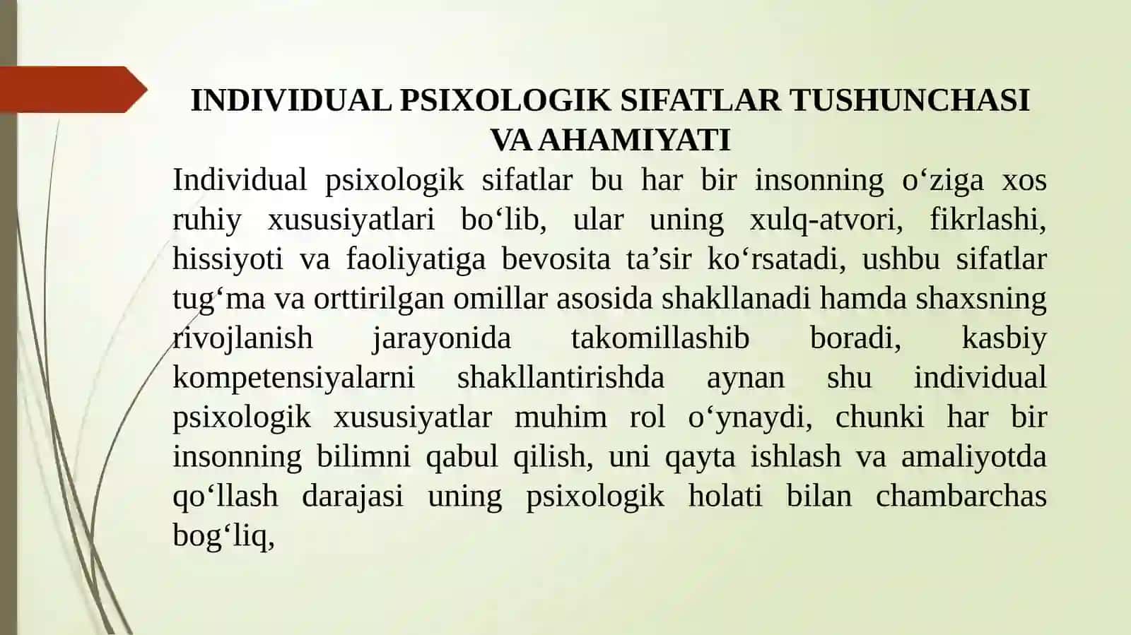 INDIVIDUAL PSIXOLOGIK SIFATLAR TUSHUNCHASI VA AMALIYOTI 2