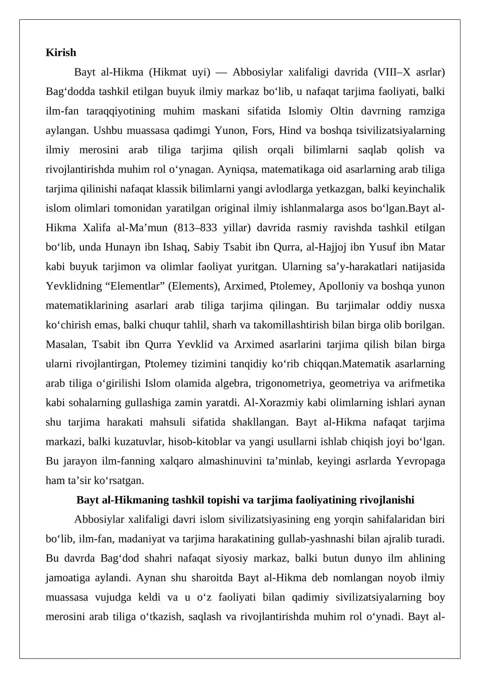 Bayt al-Hikmada arab tiliga tarjima qilingan matematikaga oid asarlar 2