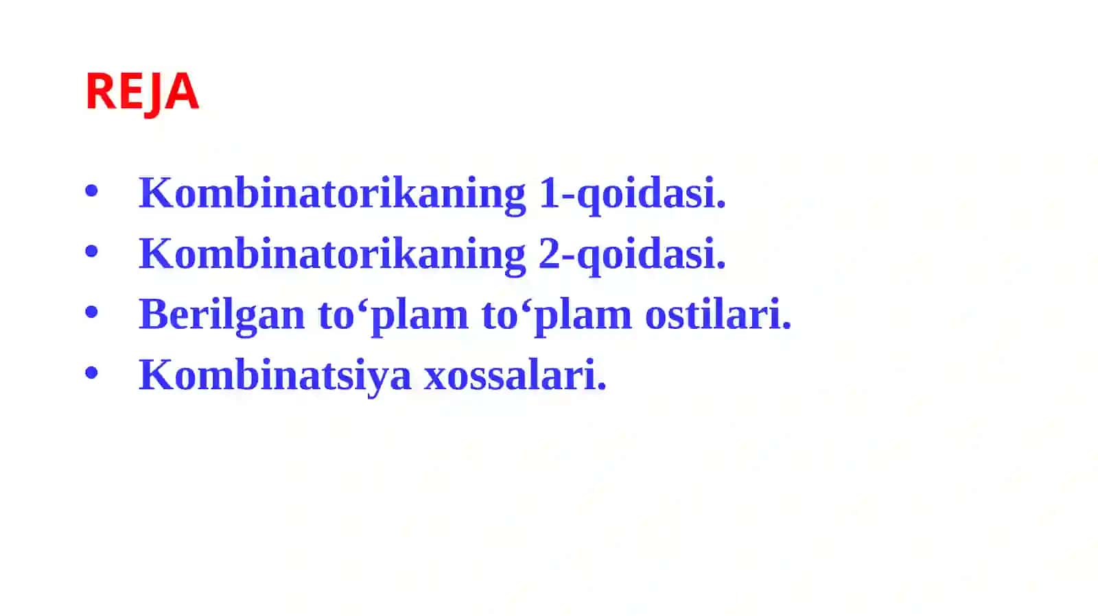 Kombinatorikaning asosiy qoidalari 2