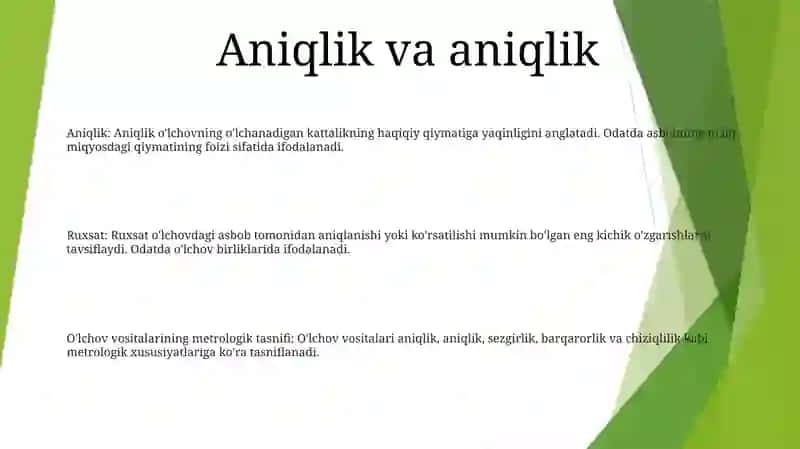 Olchash Asboblarini Aniqlik Klaslari Olcash Asboblarini Ososiy Metrolik Tasniflar 2