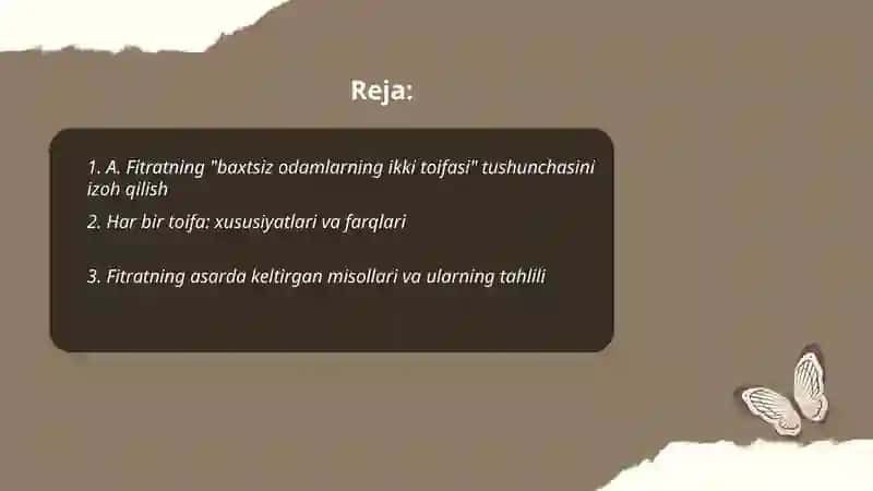 A. Fitratning "rahbari najot" risolasidagi "baxtsiz odamlarning ikki toifasi 2