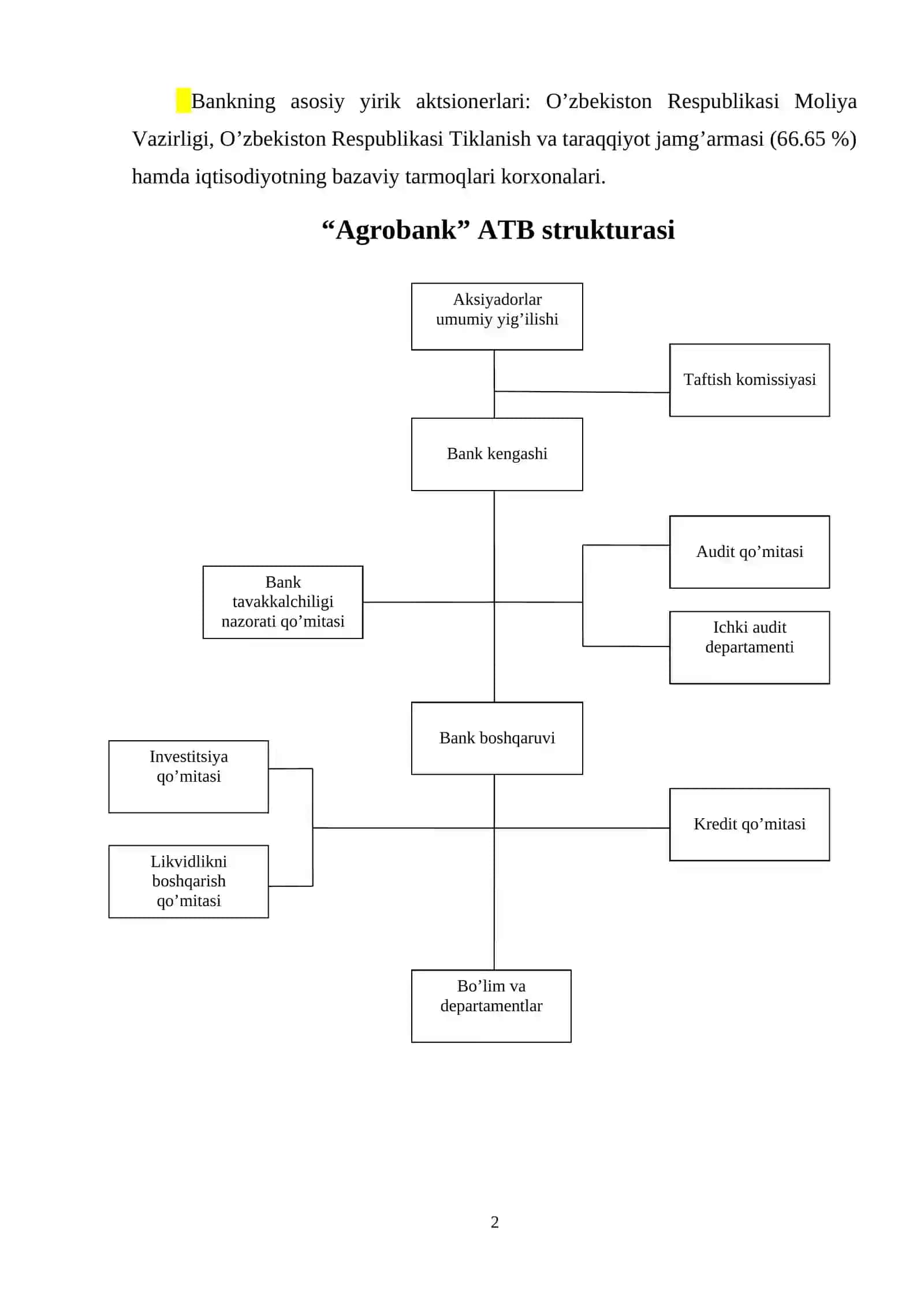 «Agrobank» ATB faoliyatining umumiy tavsifi 2