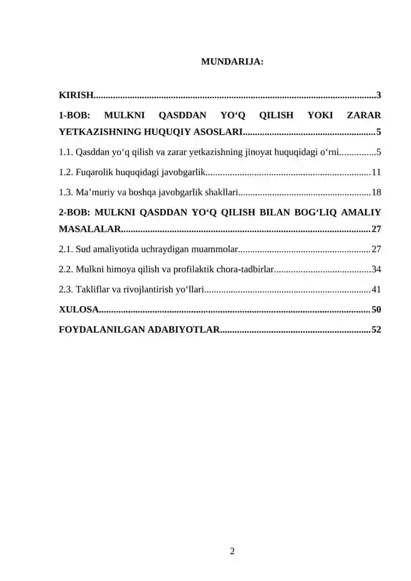Mulkni qasddan nobud qilish yoki zarar yetkazish uchun javobgarlikning ayrim masalalari 2