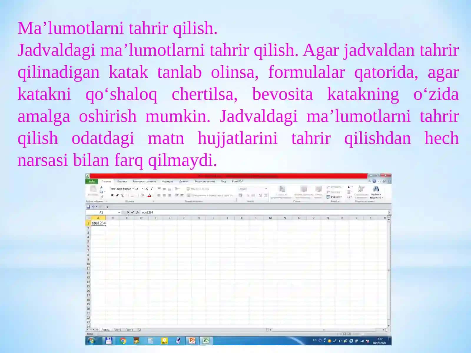 MS Excel da ma’lumotlarni tahrir qilish 2