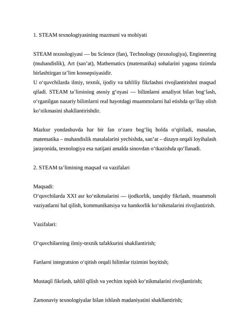STEAM texnologiyasida integratsion faoliyatni tashkil etish 2