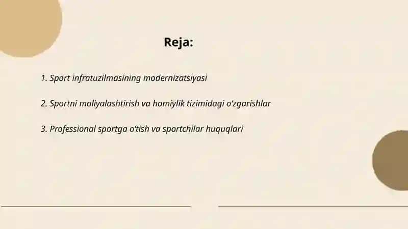 Sport sohasidagi õzgarishlar 2