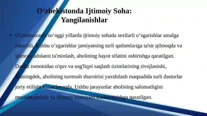 Oʻzbekistonda Ijtimoiy Soha: Yangilanishlar 2