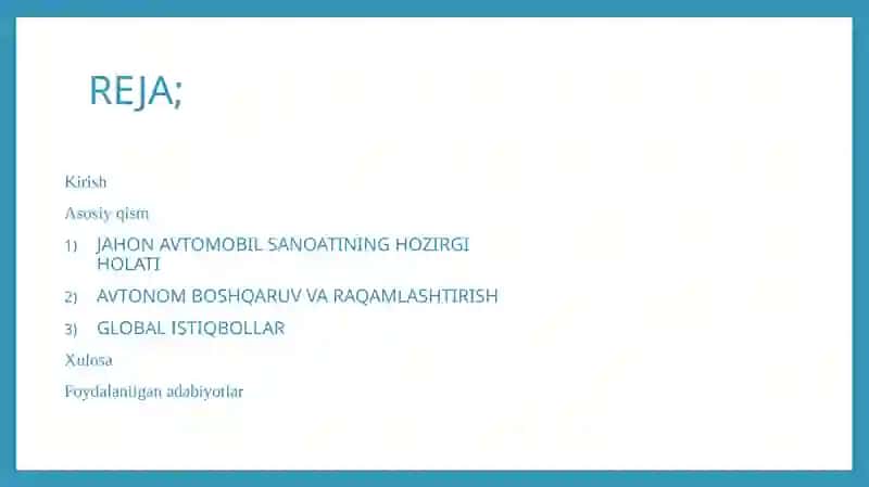 Jahon avtomobil sanoati hozirgi holati 2