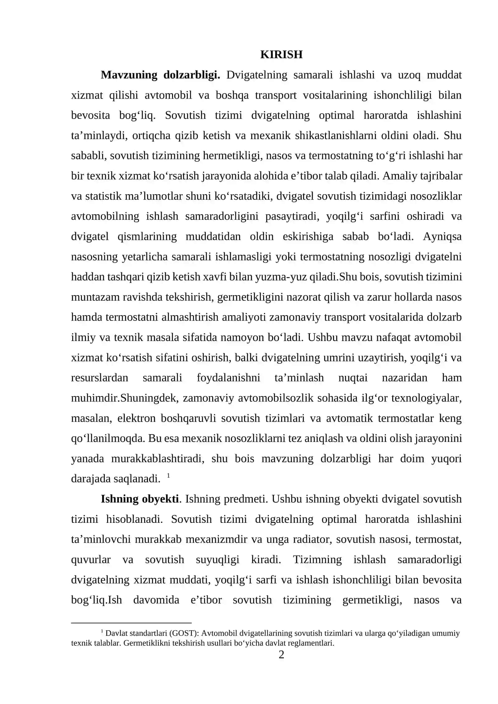 Dvigatel sovutish tizimi germetiklikni tekshirish,, nasos (pompa) va termostatni almashtirish texnologik xaritasi 2