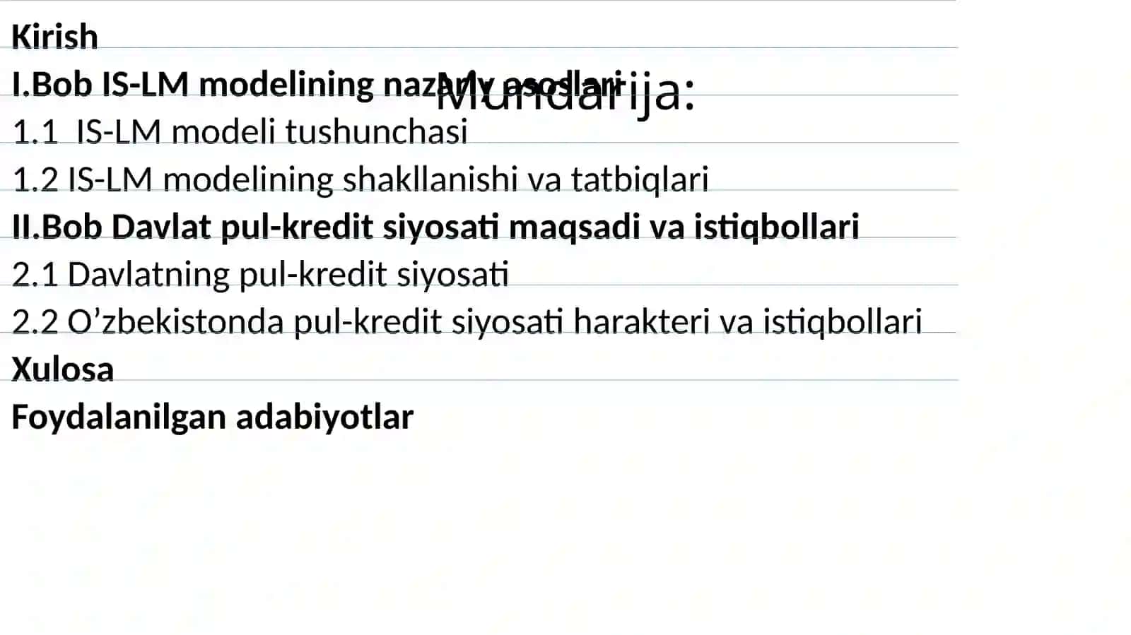 IS-LM MODELIDA DAVLAT PUL-KREDIT SIYOSATI XUSUSIYATLARI 2