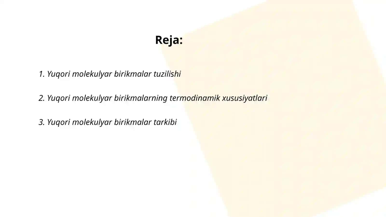 Yuqori molyekulyar birikmalarning bõkishi va erishi 2
