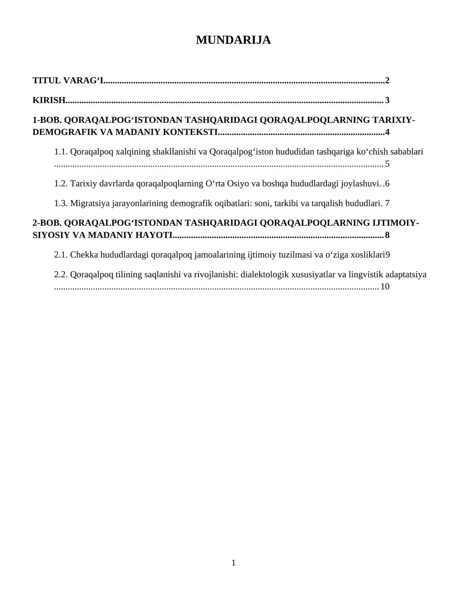 Qoraqalpog‘istondan tashqaridagi qoraqalpoqlar haqida ma’lumotlar. 2