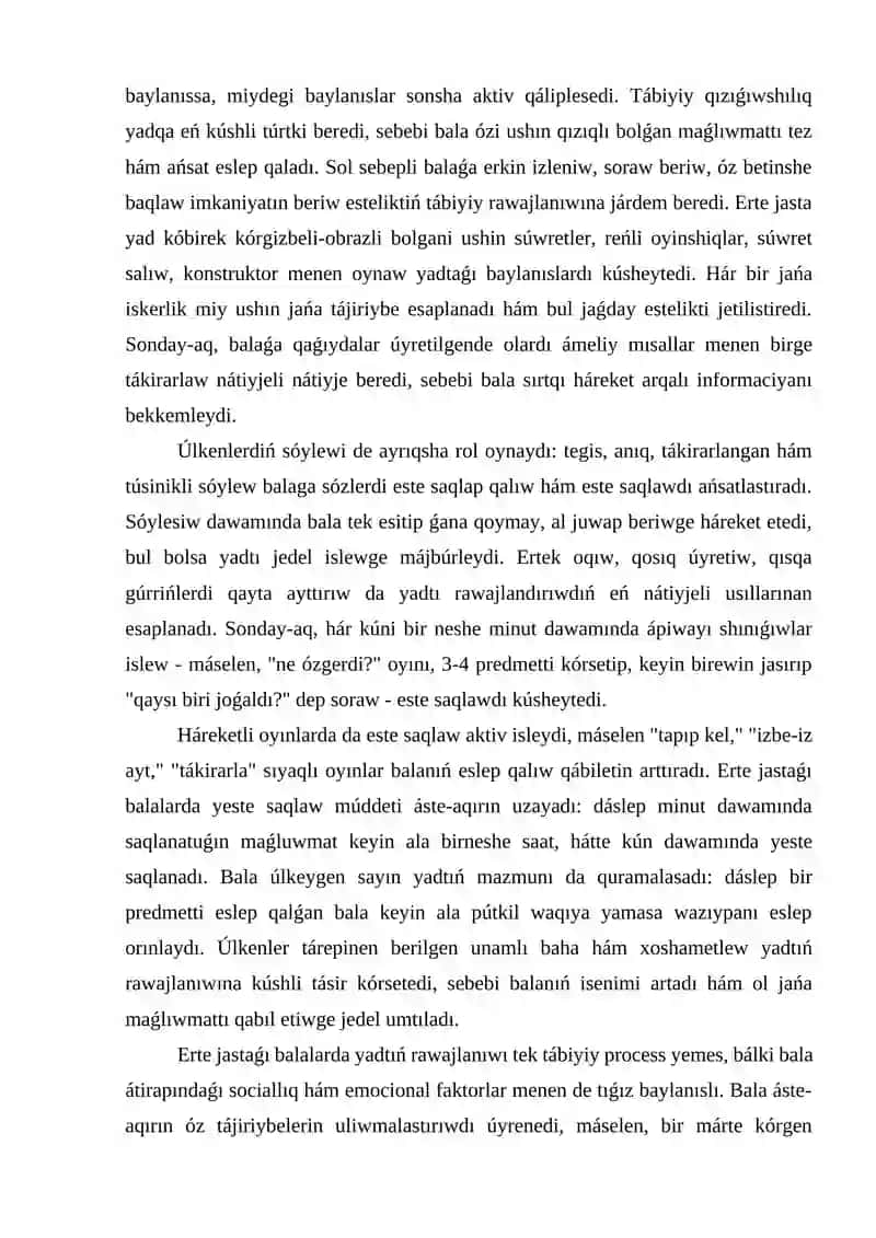 Erte jastaǵı balalar menen isleytuǵın Mektepke shekemgi tálim shólkemi tarbiyashisina qoy;lǵan ilimiy tájiriybe talaplar 2