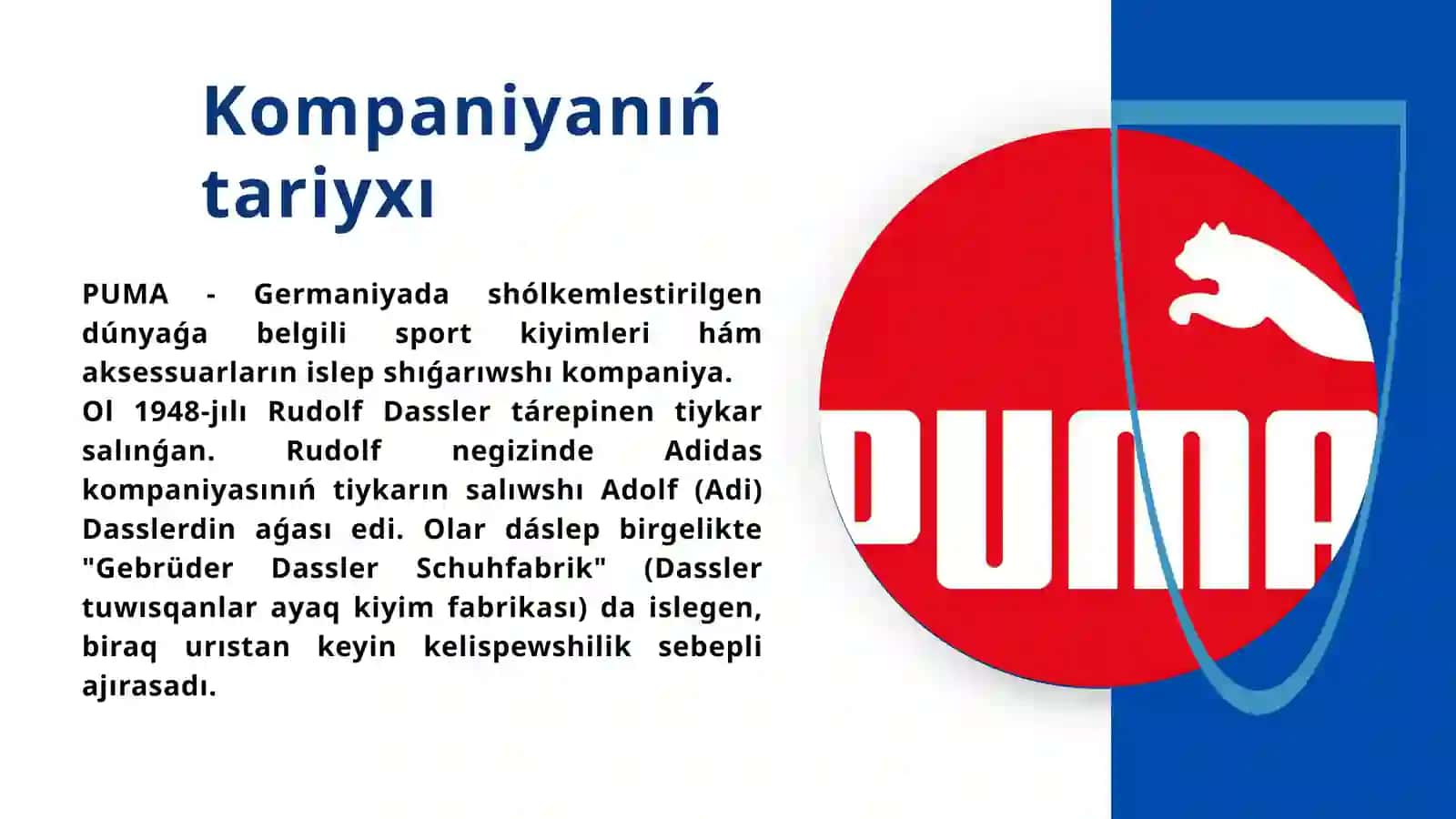 PUMA - Germaniyada shólkemlestirilgen dúnyaǵa belgili sport kiyimleri hám aksessuarların islep shıǵarıwshı kompaniya 2