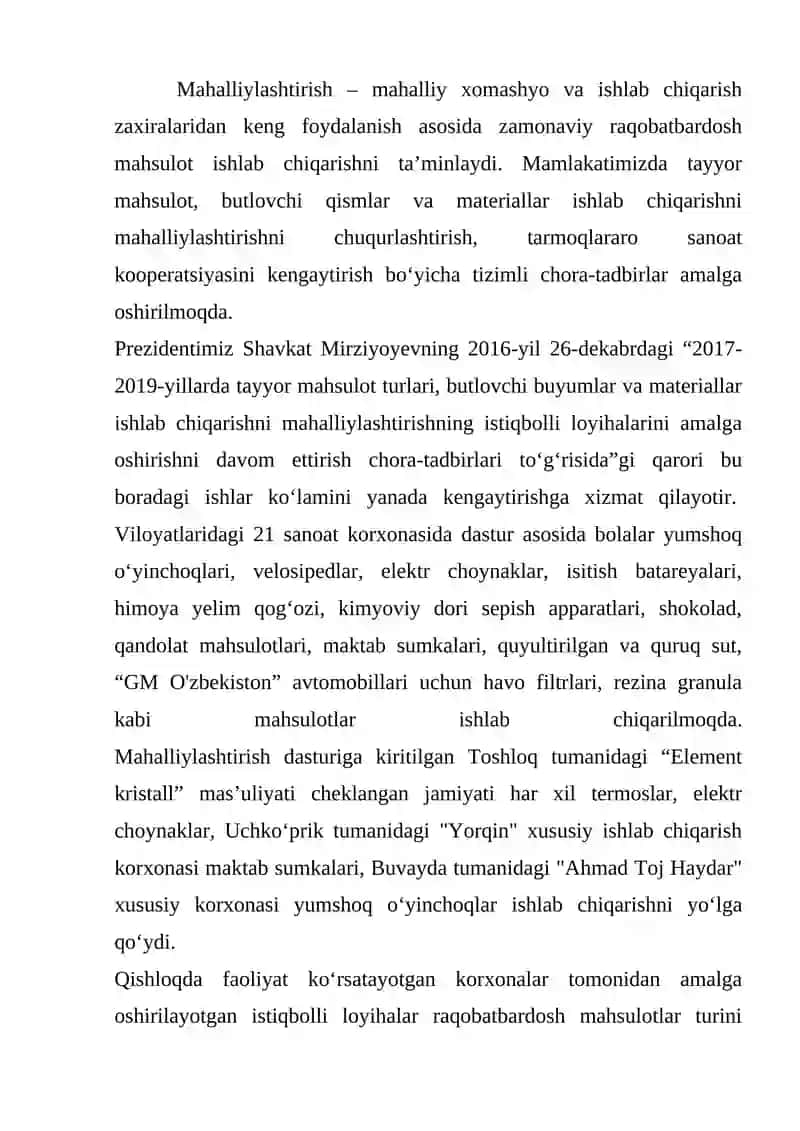 SANOAT KORXONALARIDA MAXSULOTLAR ISHLAB CHIQARISH RAQOBOTBARDOSHLIGINI OSHIRISH ISTIQBOLLARI 2