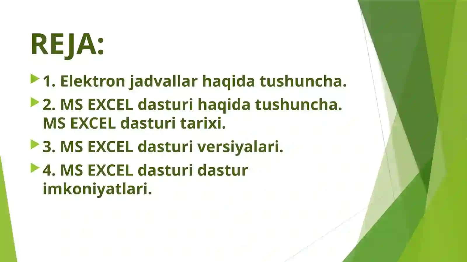 Elektron jadvallar. MS Excel dasturi haqida umumiy tushuncha 2