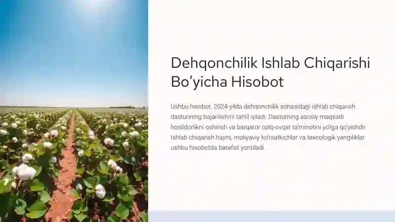 Dehqonchilik Ishlab Chiqarishi Bo‘yicha Hisobot 2