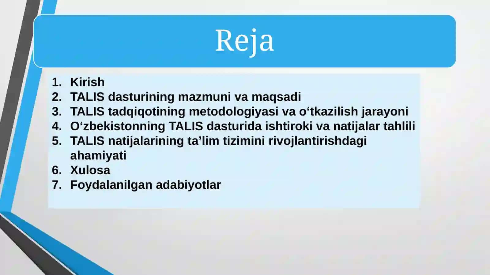 TALIS xalqaro baholash dasturlari to’g’risida asosiy ma’lumotlar 2