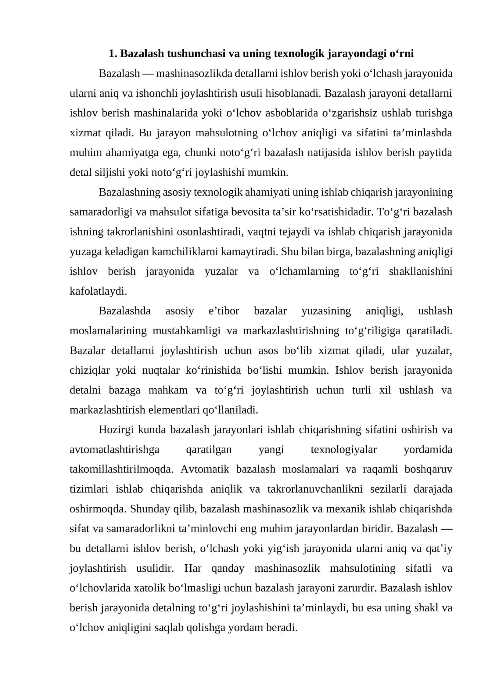 BAZALASHNING AHAMIYATI. PRIZMATIK, UZUN SILINDRIK VA KALTA SILINDRIK DETALLARNI BAZALASH USULLARI 2