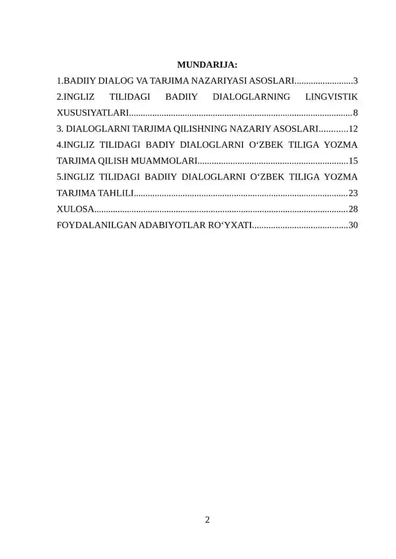"INGLIZ TILIDAGI BADIIY DIALOGLARNI O‘ZBEK TILIGA YOZMA TARJIMA QILISH XUSUSIYATLARI" 2