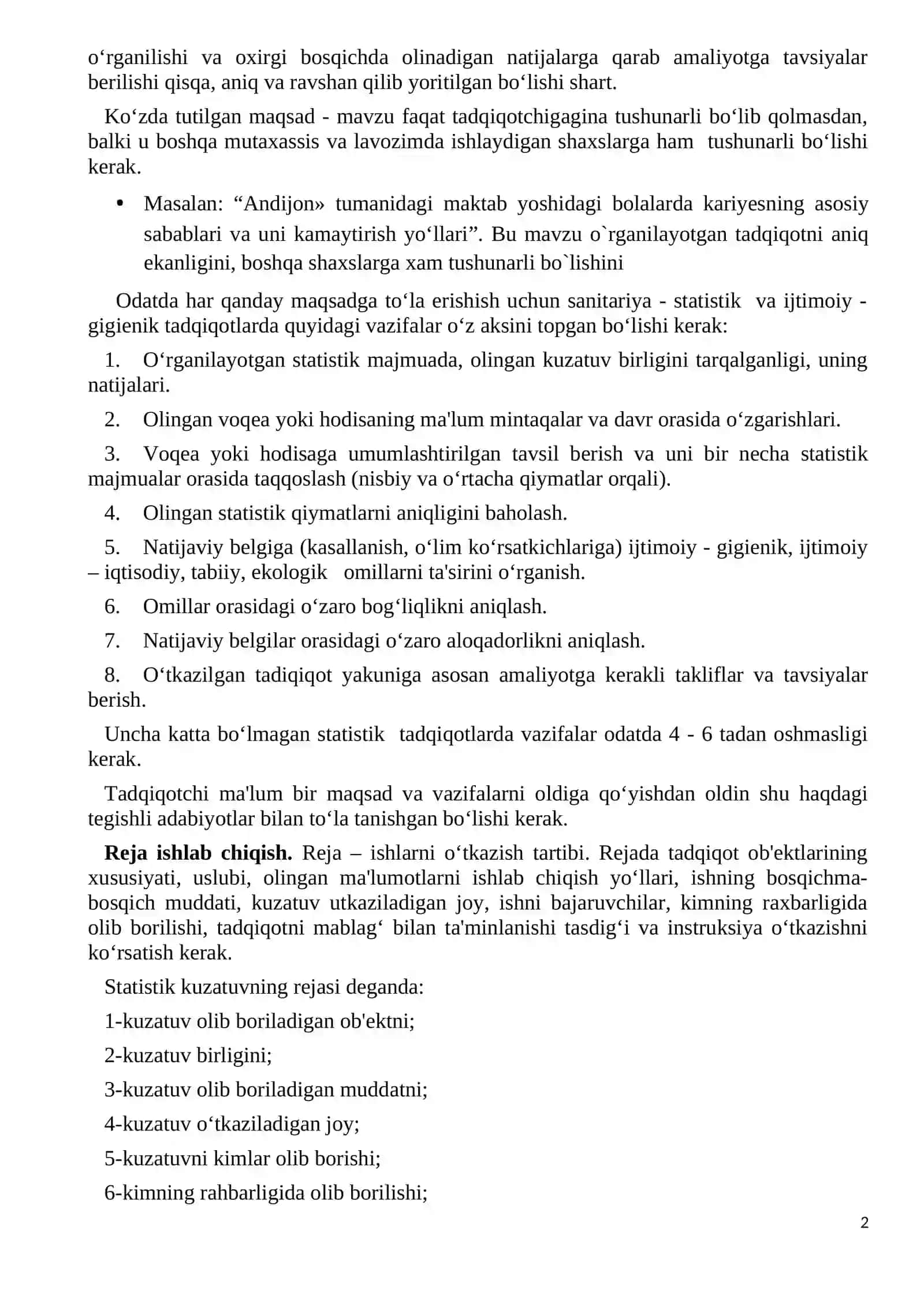 Statistik tadqiqotlarni tashkil etish bosqichlari 2
