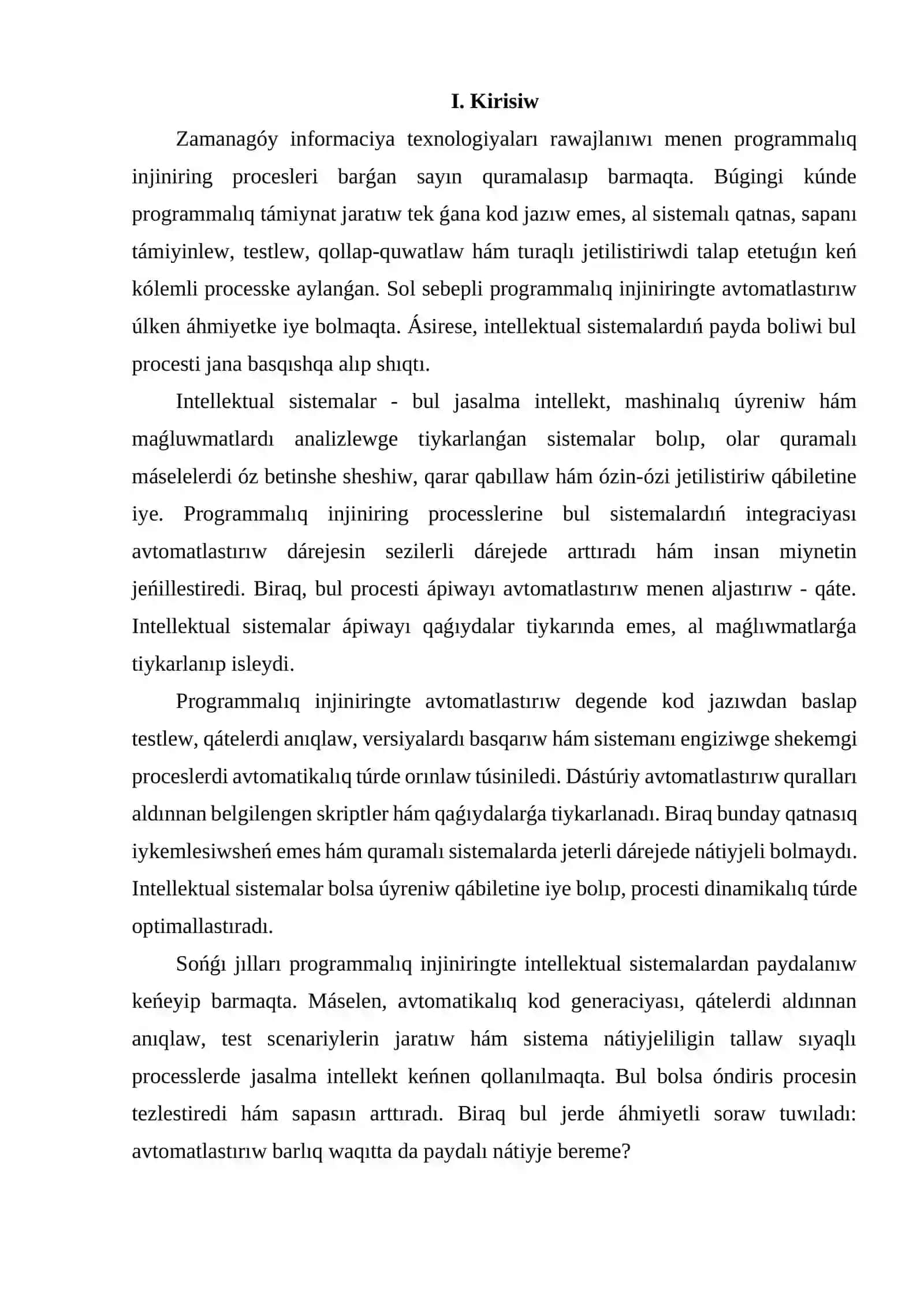 Intellektual sistemalar hám programmalıq injiniringte avtomatlastırıw 2