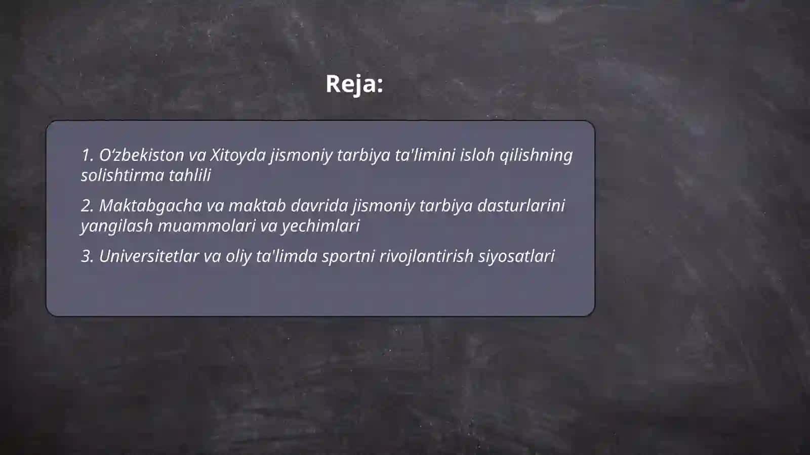 Õzbekiston va Xitoyda jismoniy tarbiya va sportning rivojlanishiga qaratilgan islohotlar muomalar va yechimlar 2