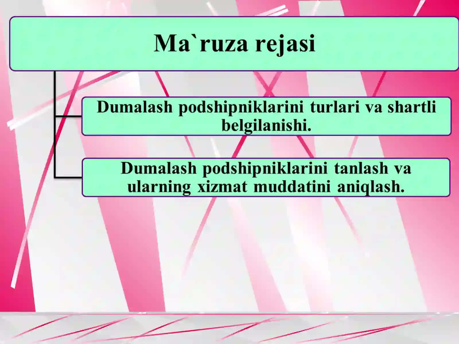 Dumalash podshipniklari to‘g‘risida umumiy ma’lumotlar va ularning tasnifi. Dumalash podshipniklarining ishlash sharoiti va uning ishchanlik qobiliyatiga ta’siri. Dumalash podshipniklarining amaliy hisobi (ularni tanlash) 2
