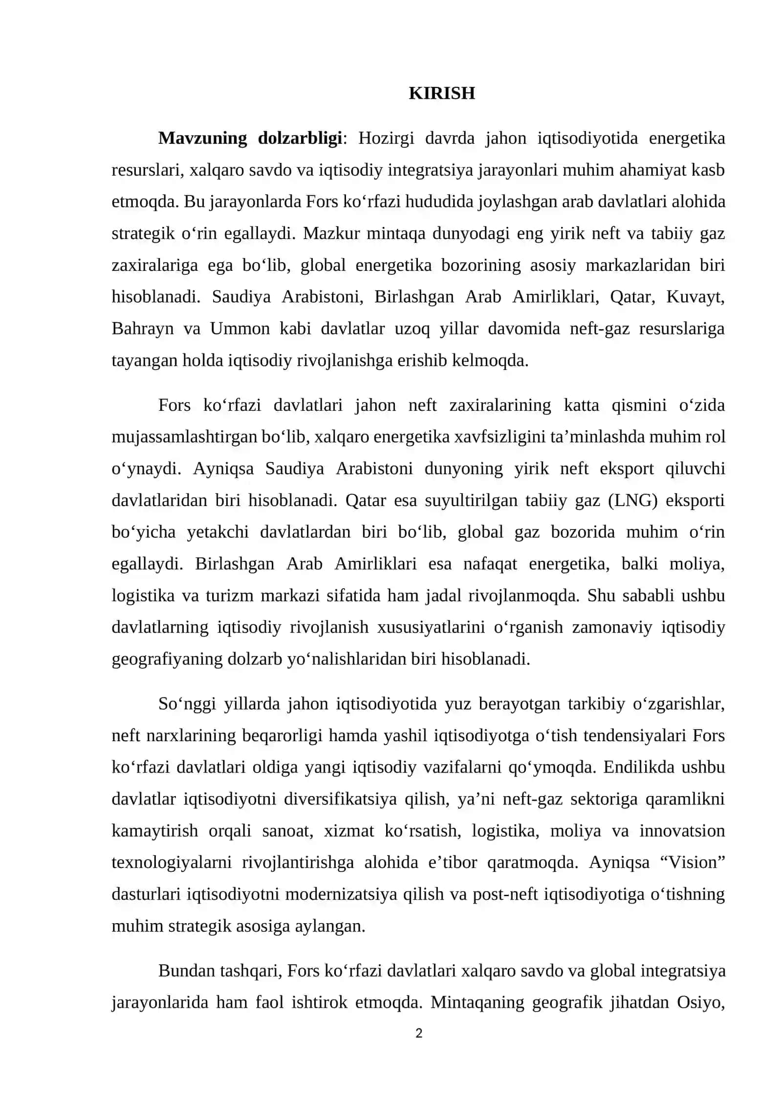 FORS KO‘RFAZI MAMLAKATLARINING IQTISODIY-GEOGRAFIK TAVSIFI 2
