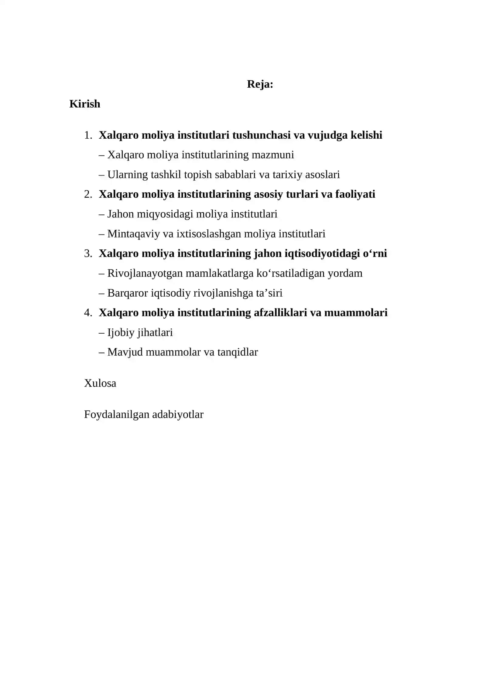 Xalqaro moliya institutlari tushunchasi va vujudga kelishi 2