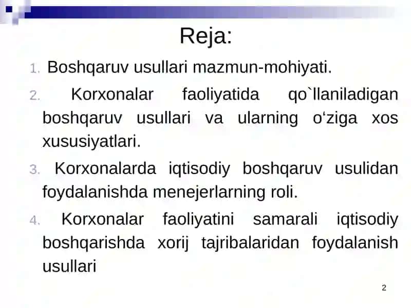 Korxona boshqaruvining iqtisodiy usullari va ulardanfoydalanish 2