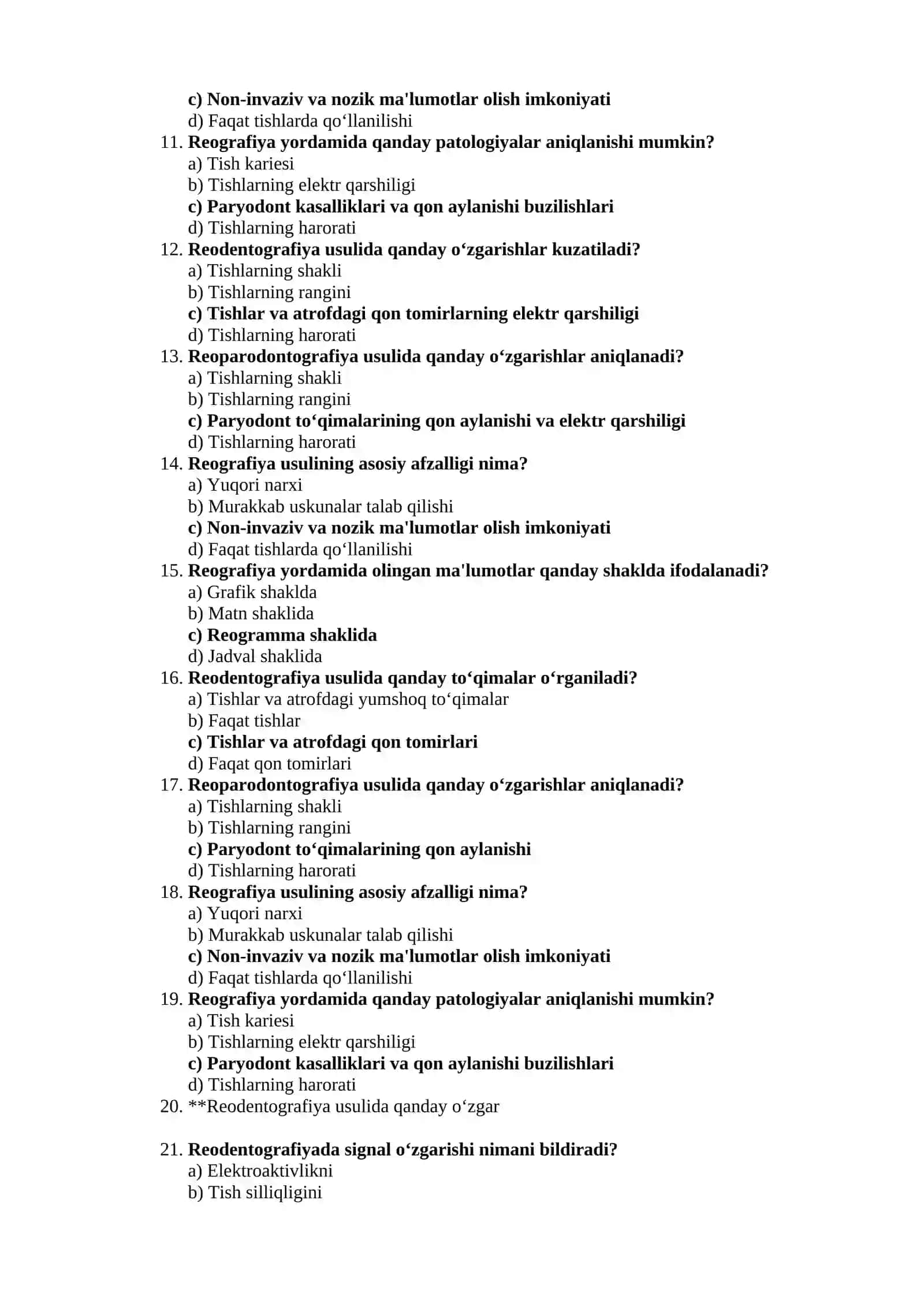 Reografiya usullari va stomatologiyadagi qo‘llanilishi bo‘yicha testlar 2