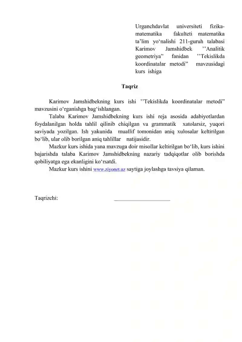 Tekislikda koordinatalar metodi 2