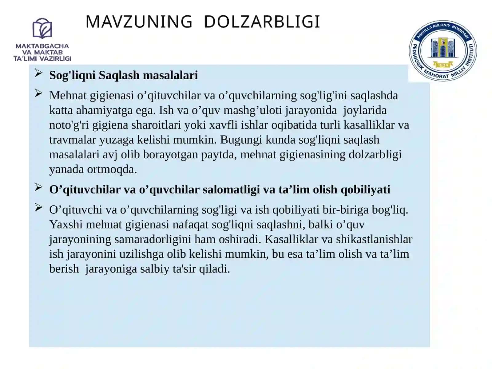 MAKTABDA MEHNAT GIGIYENASINI TA’MINLASH 2