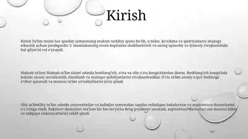 Kirish Ta'lim tizimi 2