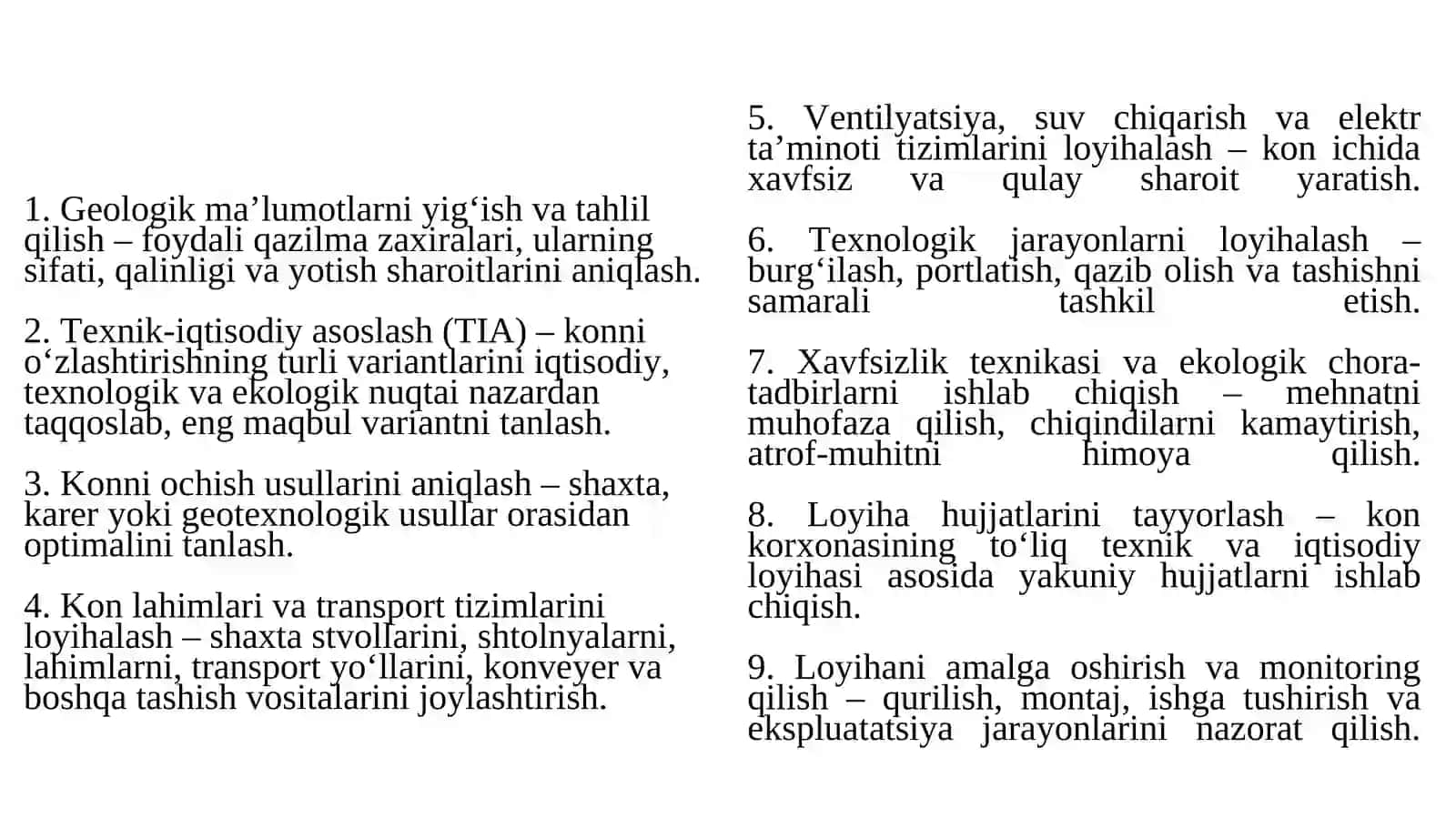 Konchilikda loyihalash jarayonining umumiy bosqichlari 2