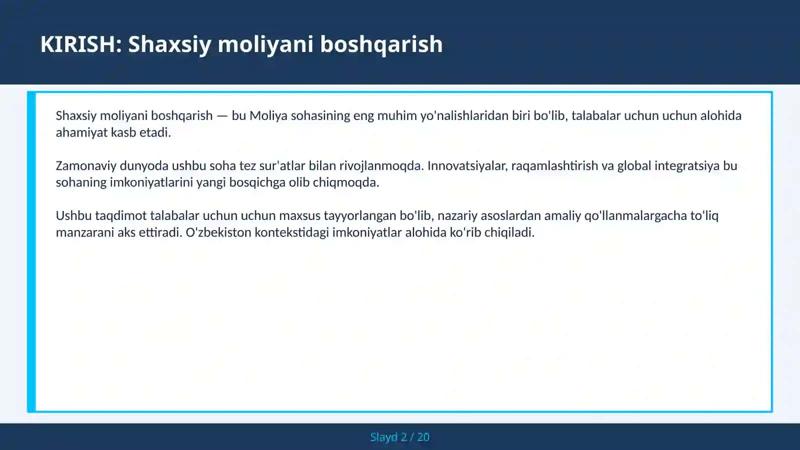 Shaxsiy moliyani boshqarish 2