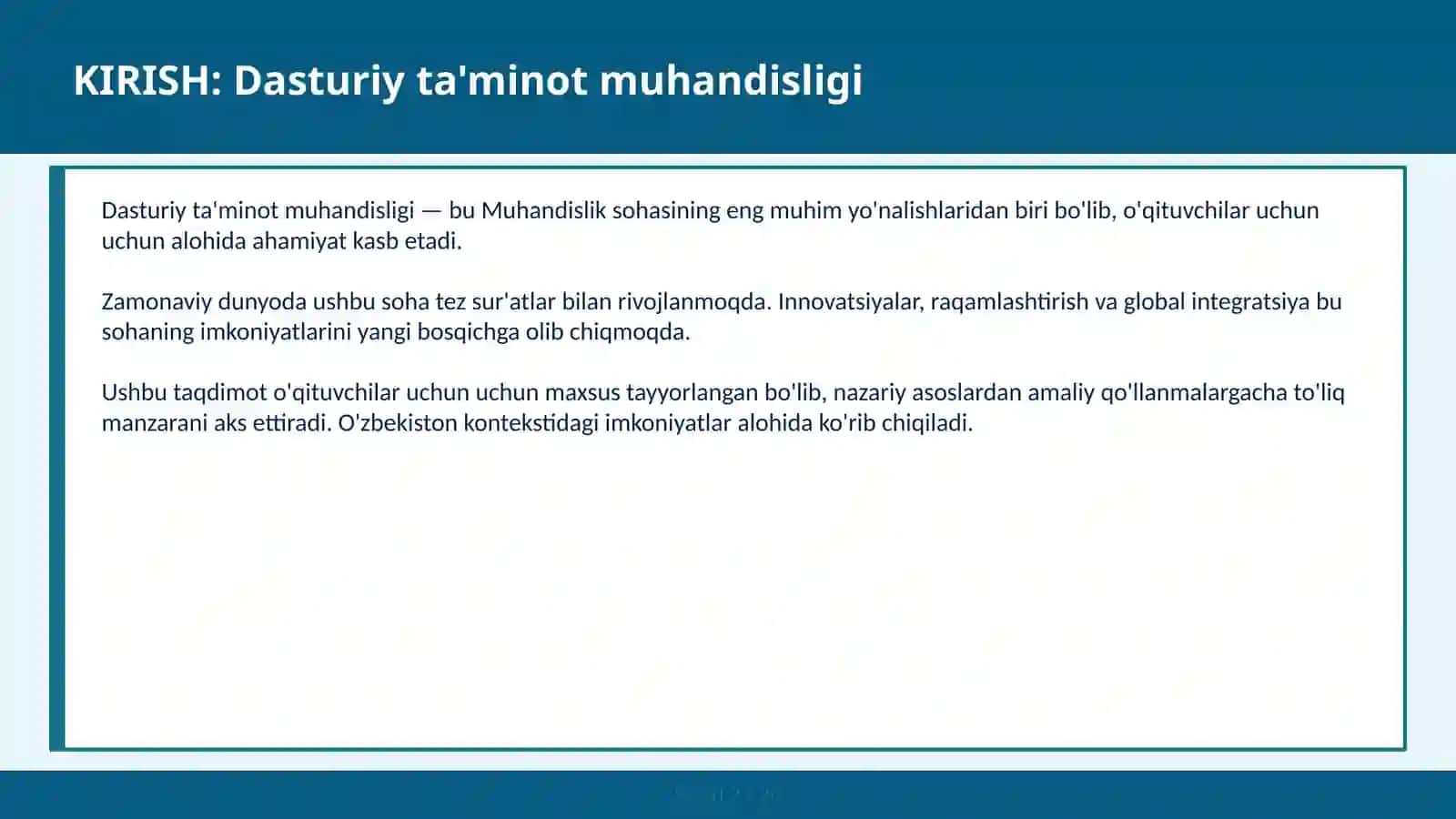 DASTURIY TA'MINOT MUHANDISLIGI 2