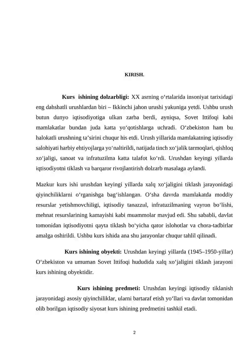 Urushdan keyingi yillarda xalq xo’jaligini tiklashdagi qiyinchiliklar 2