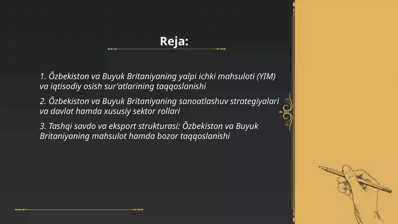 Õzbekiston vs Buyuk Britaniya: iqtisodiy osish yoli 2