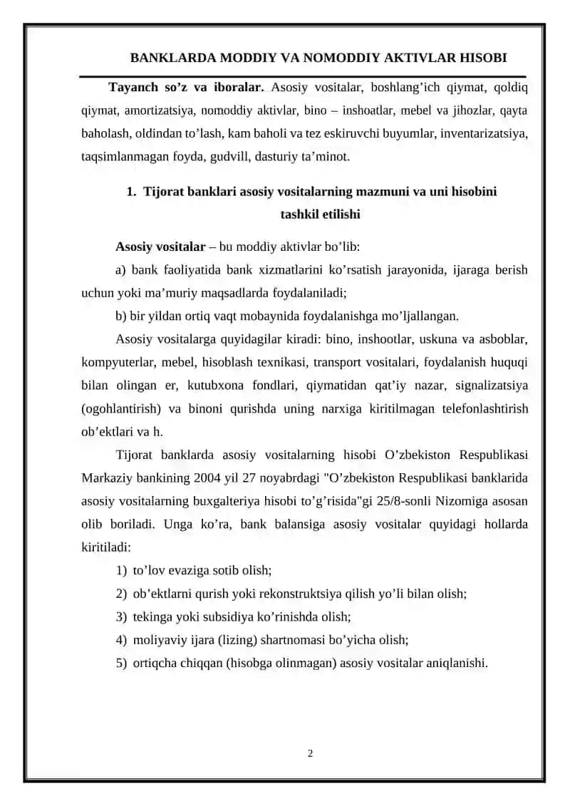 BANKLARDA MODDIY VA NOMODDIY AKTIVLAR HISOBI 2