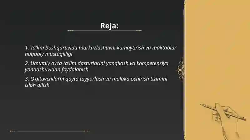 O'zbekiston Respublikasida talim sohasi amalga oshirilgan islohatlar 2