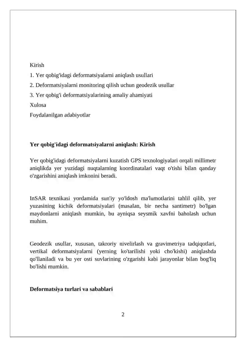 Yer satrining o'zgarishini kuzatish deformatsiyalapni aniqlash 2