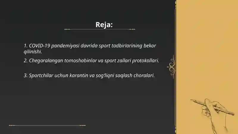 COVID 19 pandemiyasi davrida sport tadbirlari 2