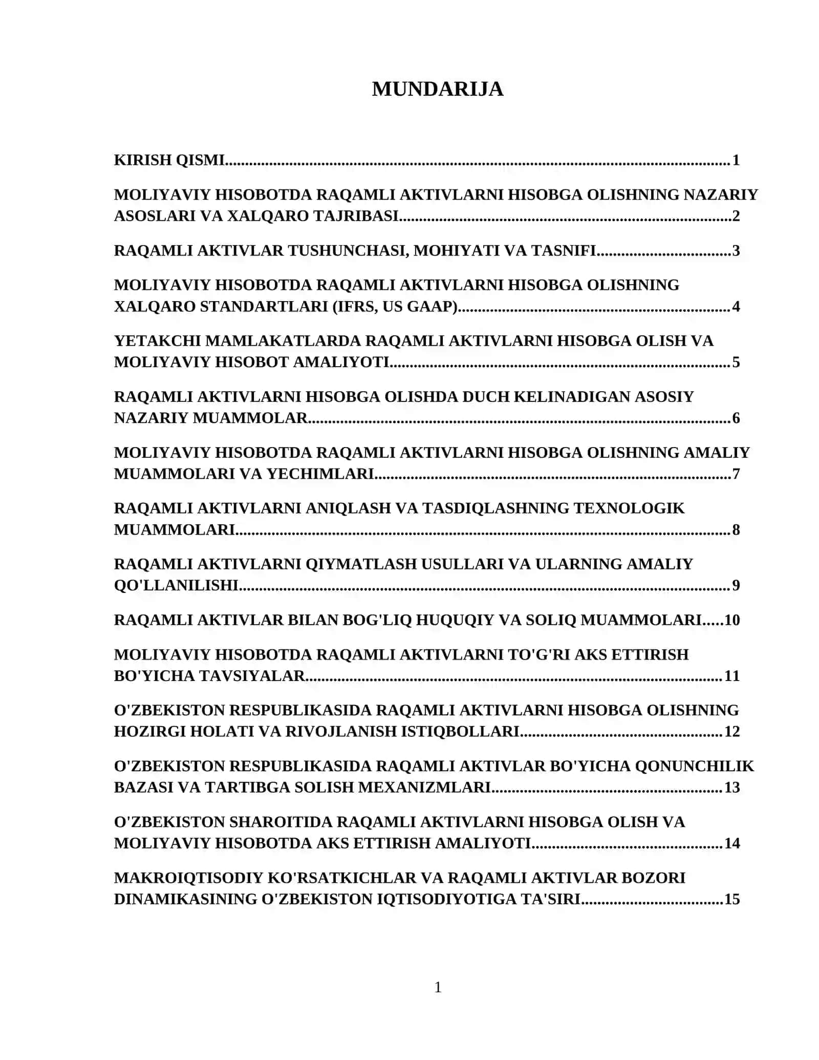 Kurs ishi: Moliyaviy hisobotda raqamli aktivlarni hisobga olish muammolari 2