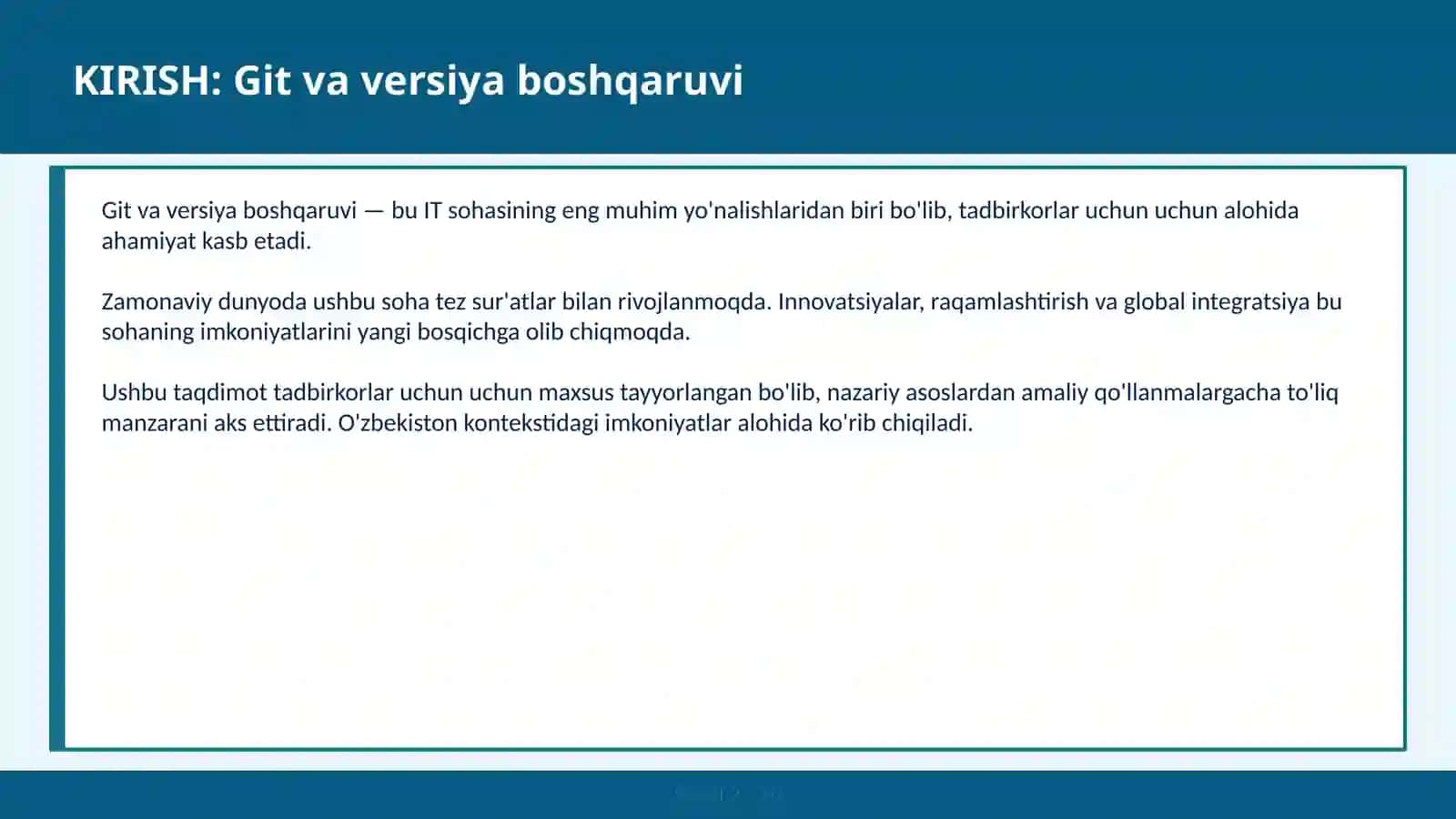 KIRISH: Git va versiya boshqaruvi 2