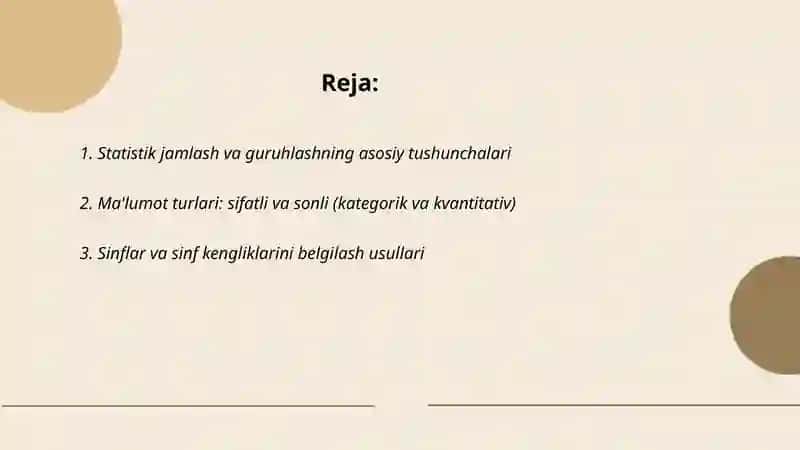 Statistik jamlash va guruhlash 2